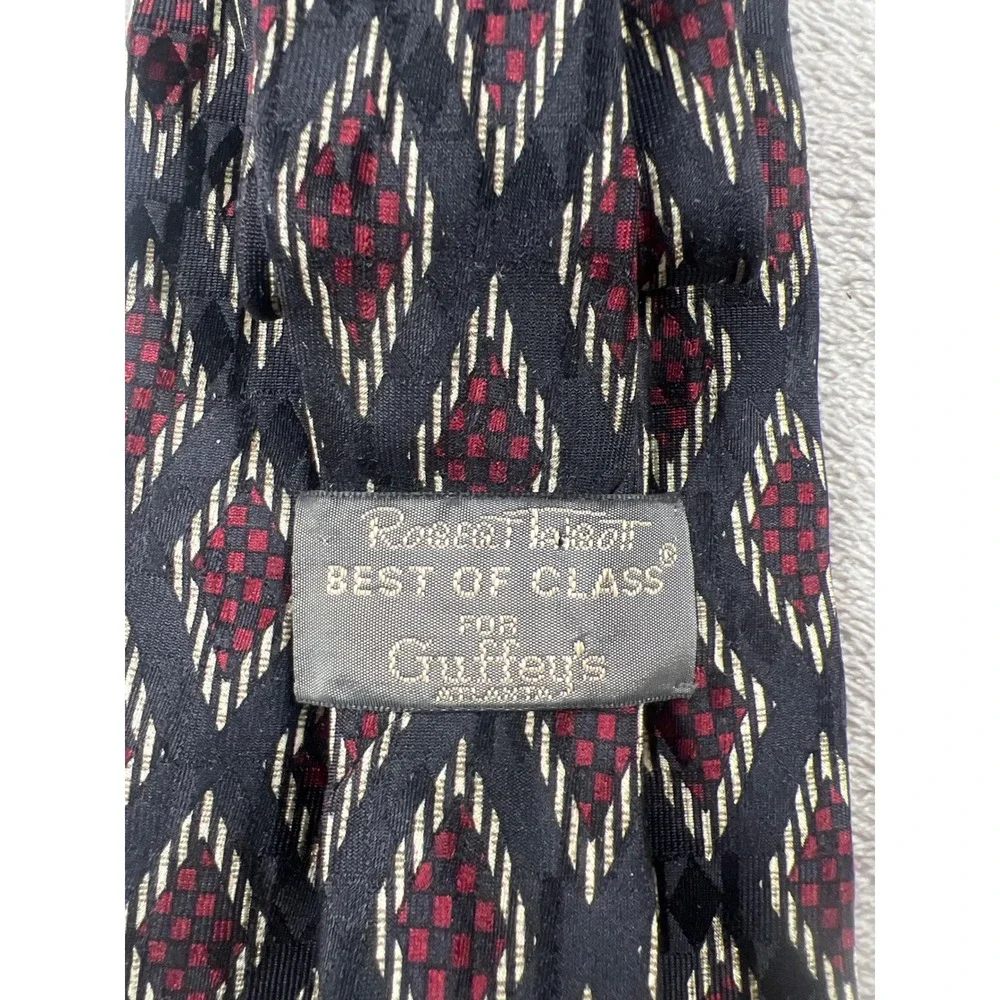 Robert Talbott Best of Class Silk Tie Black Burgundy Gold Diamond Geometric Mens